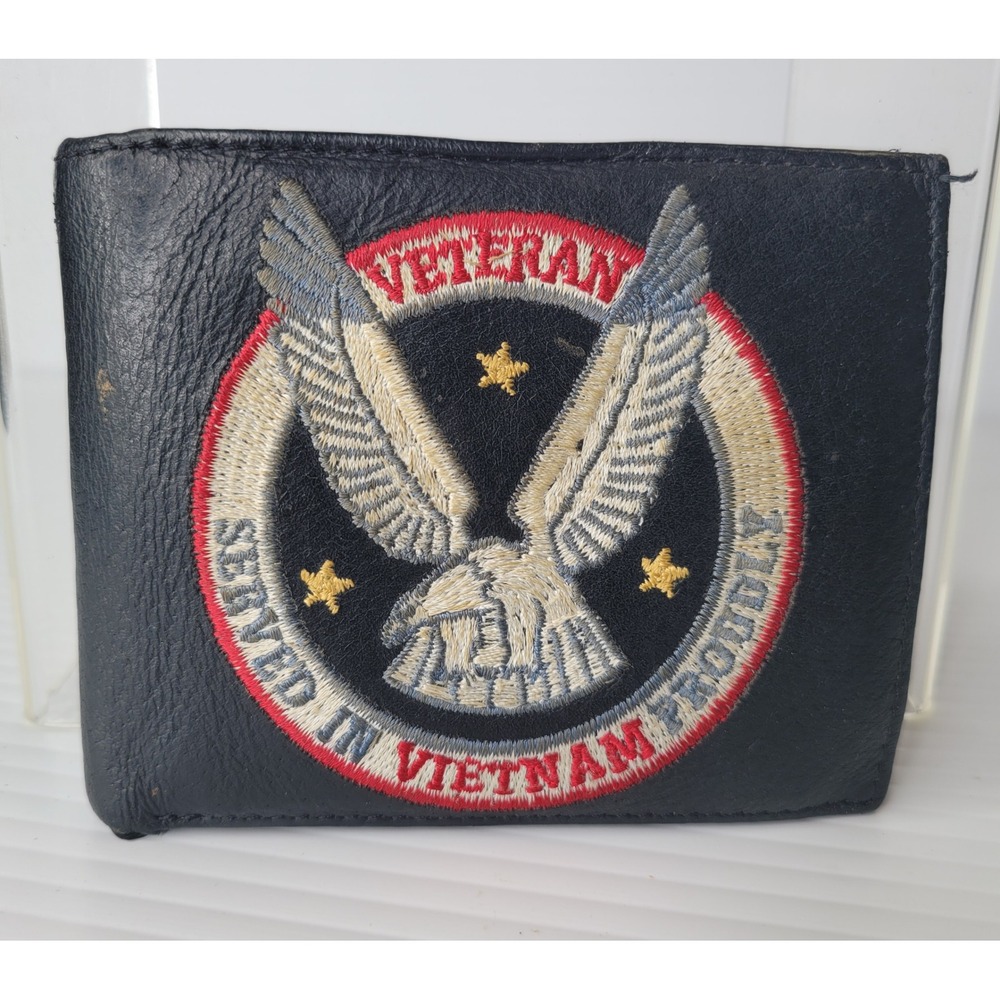 Vietnam Veteran Served Proudly Patch Military Bifold Wallet Mens Black
